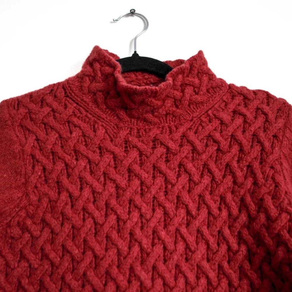 Wool & Cashmere Cable Knit Sweater | Deep Red Textured Knit | Cozy Minimalist - Picture 6 of 6